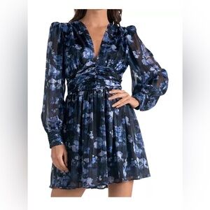 Elan Blue Floral Long Sleeve Dress